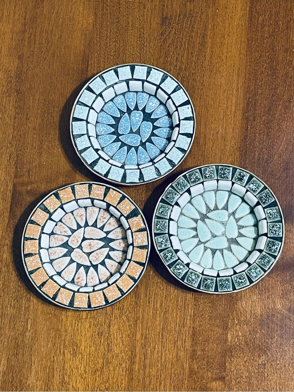 Vintage Mosaic Tile Coaster Ashtray Trinket Dish 60s MCM Retro Japan Set of 3